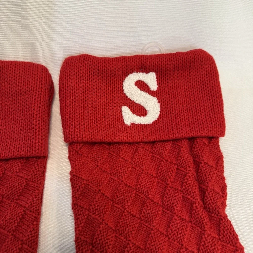 Knit Monogram Christmas Stocking‎ Red With White Letter 